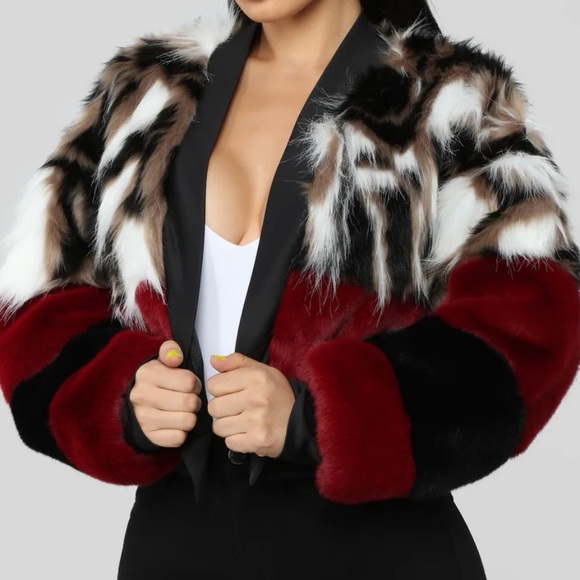 Color blocking Faux Fur Jacket - Picture 1 of 4